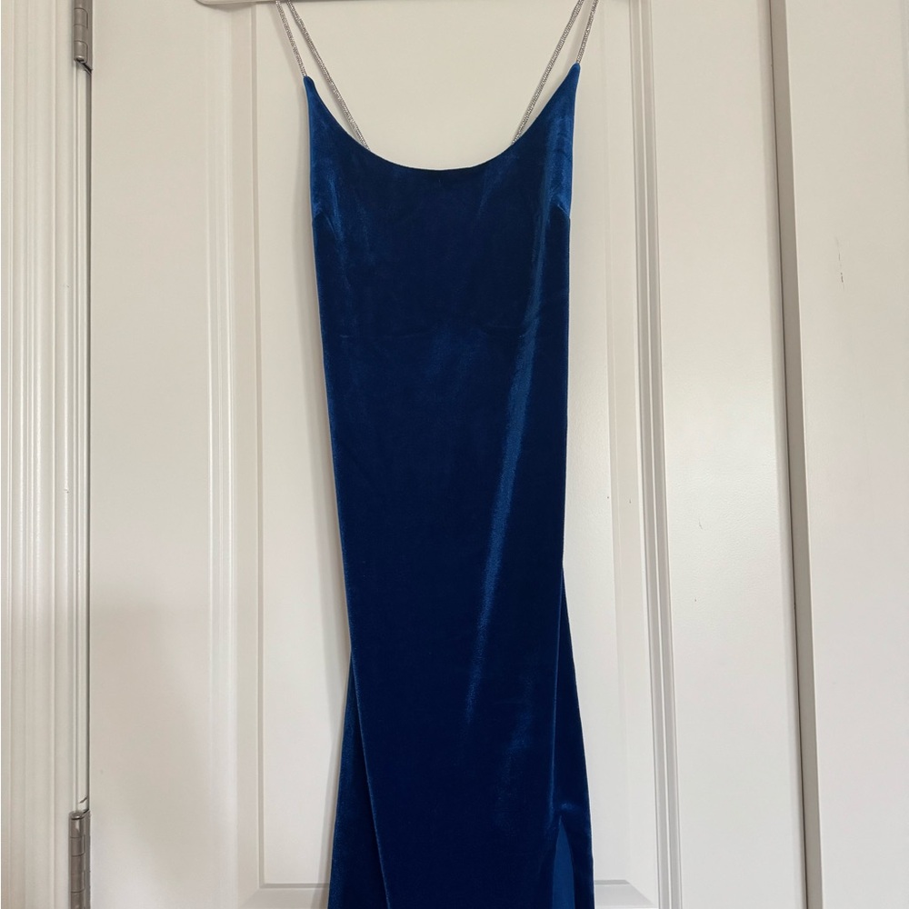 Elegant Blue Velvet Slip Dress